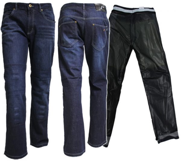 Pantalones moto tejanos con Kevlar impermeables azules