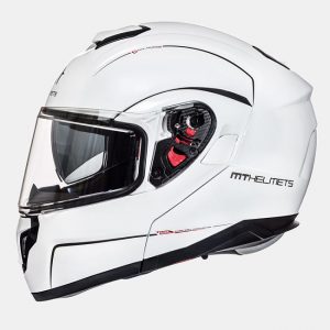 Casco moto abatible MT atom Solid Gloss pearl white lateral